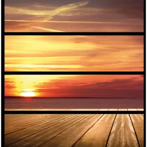 Möbelfolie Steg am See - Sonnenuntergang und roter Himmel 4 Teile à 20 x 80 cm Geprüft