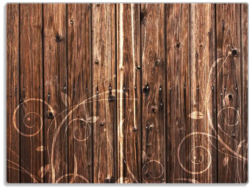 Bestseller Glasunterlage Holz in dunkelbraun mit Blumenmuster - Schnörkel 30 x 40 cm
