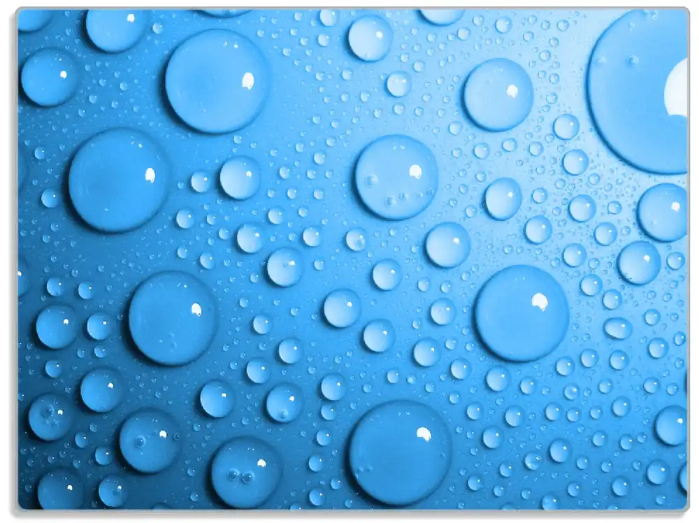 Glasunterlage Wassertropfen auf Blau 30 x 40 cm Kostenfreie Lieferung