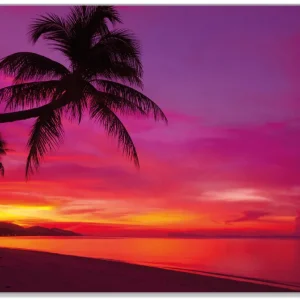 Bestseller Glasunterlage Abendrot unter Palmen - pinker Himmel am Strand 30 x 40 cm