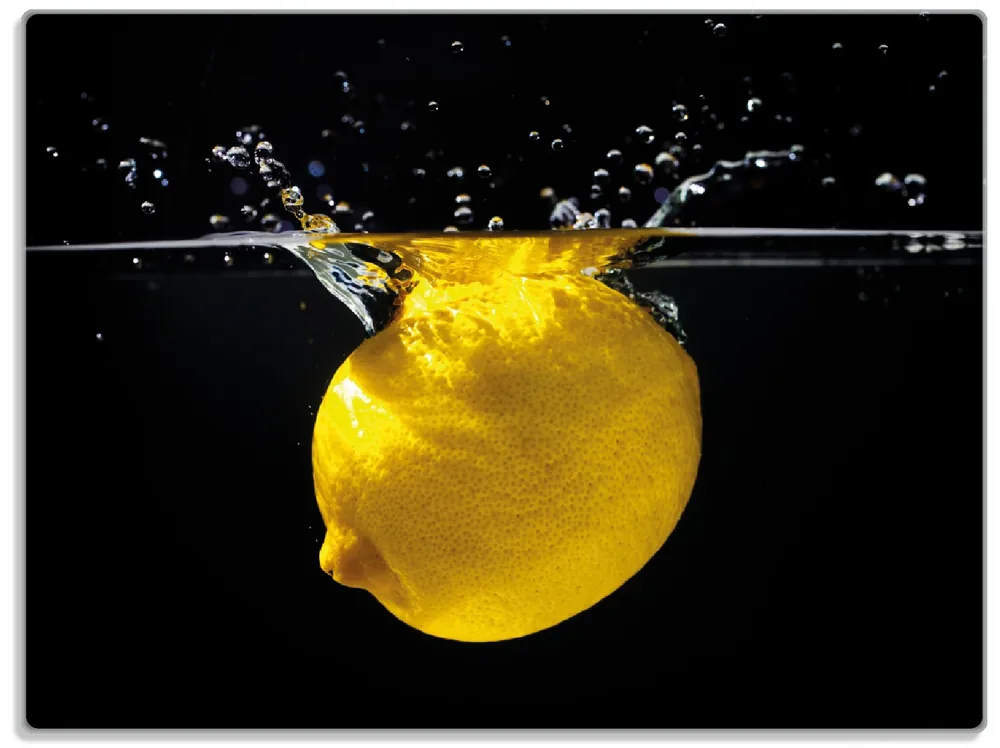 Glasunterlage Zitrone im Wasser - Frisches Obst für die Küche 30 x 40 cm Zertifiziert
