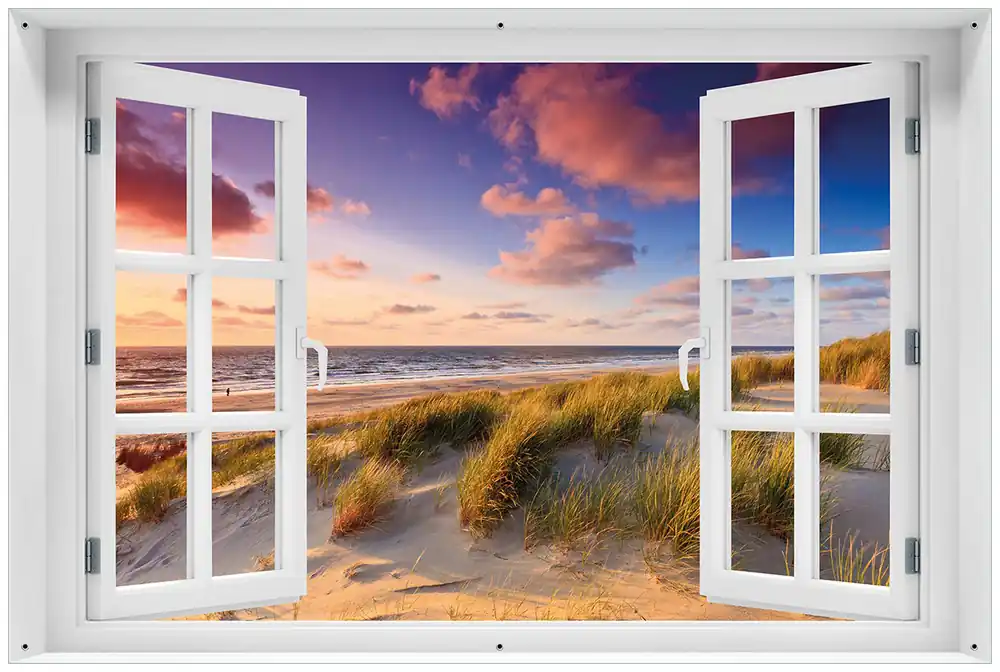 Jetzt Kaufen Gartenposter Abendspaziergang am Strand - Sonnenuntergang über dem Meer 100 x 150 cm