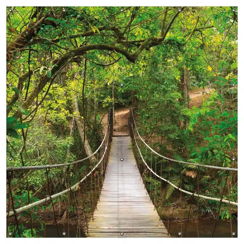 Gartenposter Hängebrücke im Urwald grüner Dschungel Rund. 60 cm Durchmesser Preisknaller