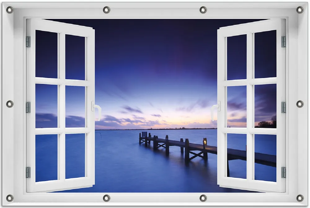 Gartenposter Steg bei Abenddämmerung - Blauer Himmel bei Nacht 80 x 120 cm Begrenztes Angebot
