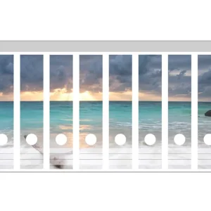 Ausverkauf Ordnerrücken Sticker Wellen am Strand bei Sonnenuntergang für schmale Ordner, 8 Sticker