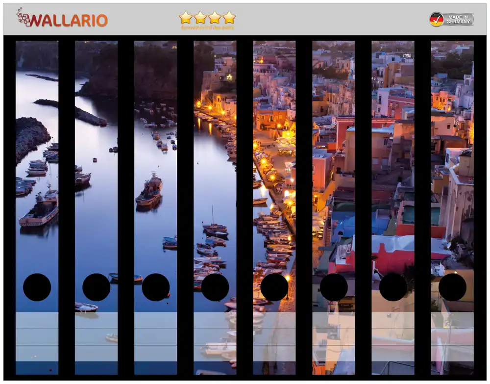 Ordnerrücken Sticker Hafen bei Nacht - Italien hell erleuchtet inkl. schmaler Ordner, 8 Sticker Solange Der Vorrat Reicht
