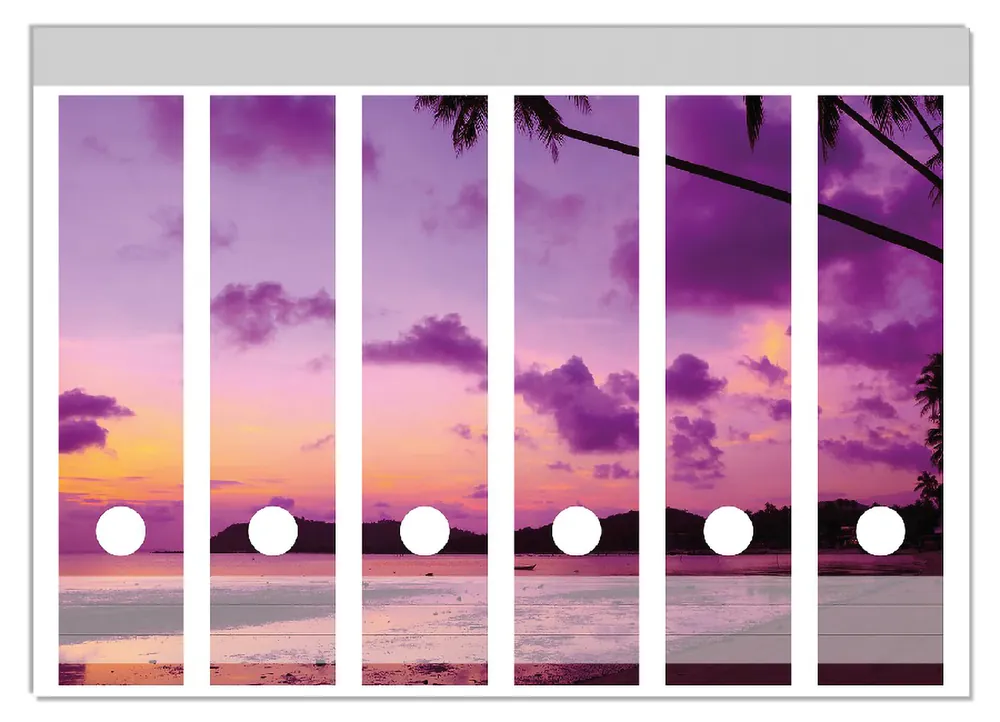 Ordnerrücken Sticker Sonnenuntergang unter Palmen Himmel in lila und orange inkl. schmaler Ordner, 8 Sticker Wochenendangebot