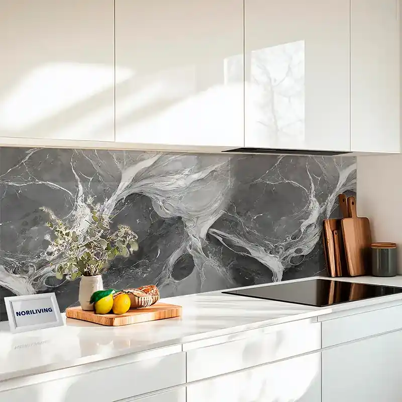 Küchenrückwand Acrylglas Marmor helltürkis-capriblau und hellen Akzenten 094 schwarz-weiß Sale