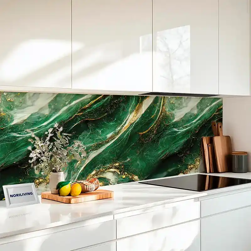 Küchenrückwand Acrylglas Marmor türkisgrün-moosgrün mit goldfarbigen Einschlüssen 098 Direktkauf