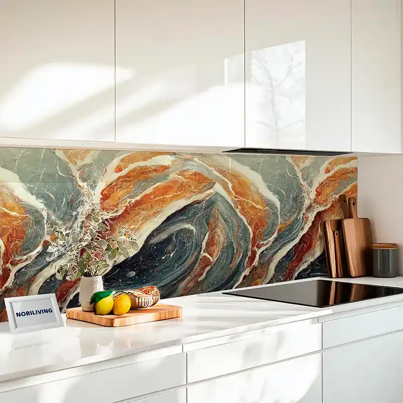 Küchenrückwand Acrylglas Marmorstruktur orange-rotorange und hellgrau 100 Mega-Angebot