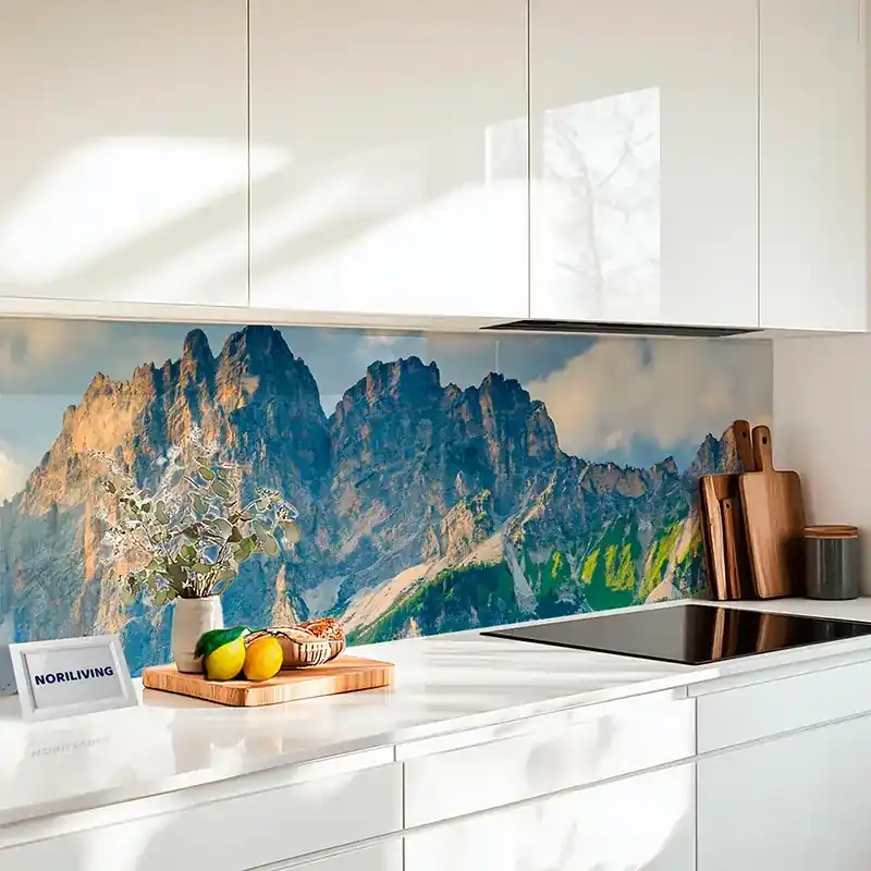 Billig Küchenrückwand Acrylglas Berglandschaft mit grünen Wiesen 068