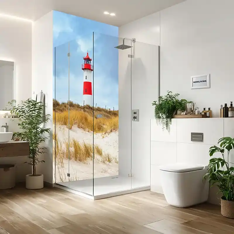 Duschrückwand Einzel | Alu Leuchtturm am Strand 815 Preisknaller