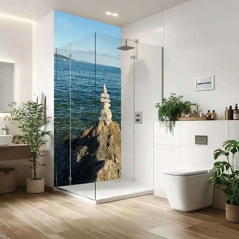 Neu Duschrückwand Einzel | Alu aufgetürmte Steine mit Blick auf die Adria nahe der Stadt Krk 348