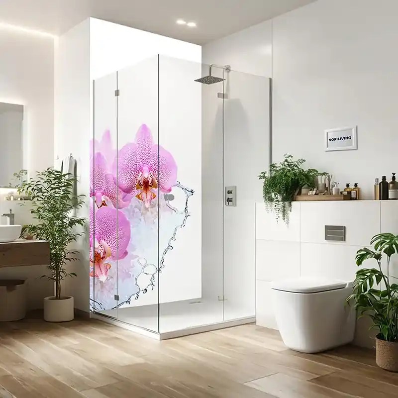 Neue Kollektion Duschrückwand Einzel | Alu rosa - pink farbene Orchideen 854